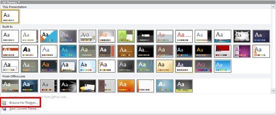 Themes gallery in dropdown mode
