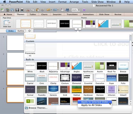 Apply Selected Slides option