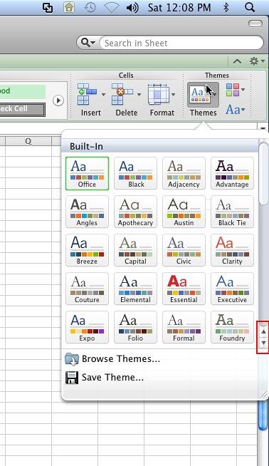 Themes gallery in drop-down mode