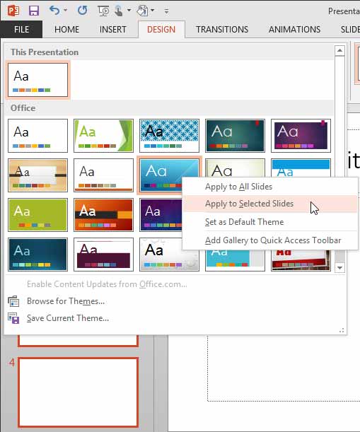 Context menu within Themes drop-down gallery Context menu within Themes drop-down gallery