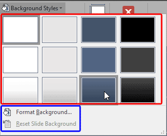 Background Styles drop-down gallery Background Styles drop-down gallery