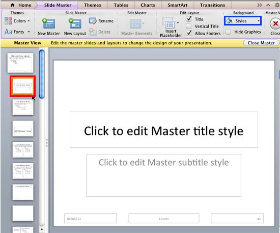 Styles button within Slide Master view Styles button within Slide Master view