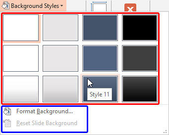 Background Styles drop-down gallery Background Styles drop-down gallery