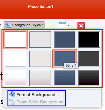 Background Styles drop-down gallery Background Styles drop-down gallery