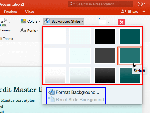 Background Styles drop-down gallery Background Styles drop-down gallery
