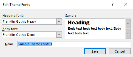 Edit Theme Fonts dialog box