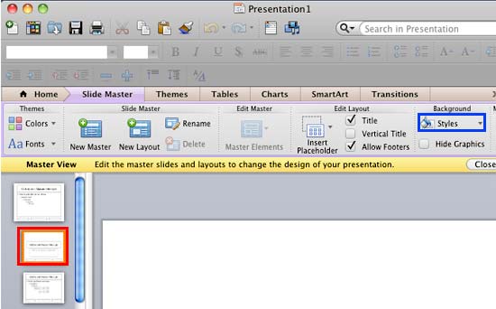 Styles button within the Slide Master view