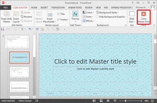 Background Style applied to the selected Slide Layout