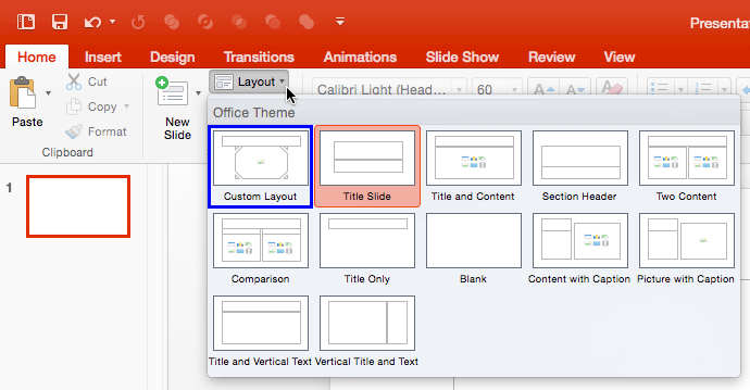 New Slide Layout with the picture placeholder added