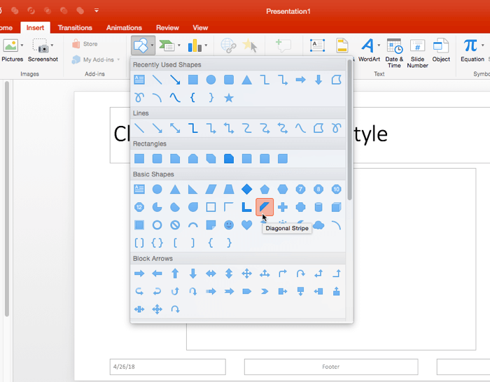 Shapes drop-down gallery Shapes drop-down gallery