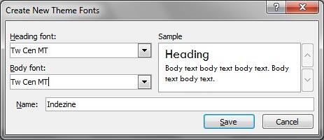 Custom Theme Fonts set ready to be saved