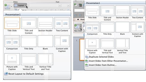 Layout and New Slide galleries