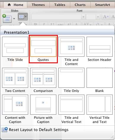 Quotes Layout within the Layout gallery