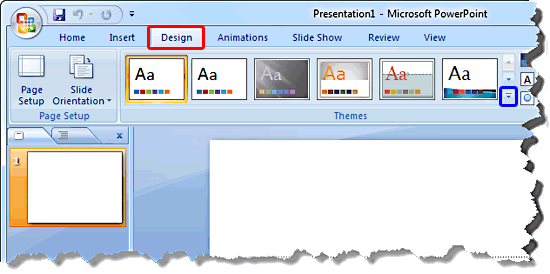 Design tab of the Ribbon