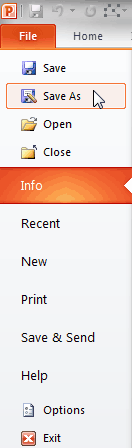 Save As option to be selected