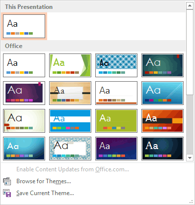 Themes drop-down gallery