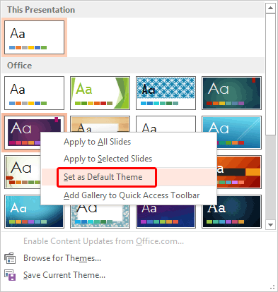 Set as Default Theme option