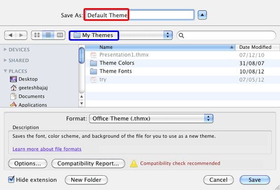 Name the Theme as Default Theme