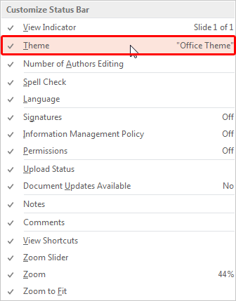 Theme option selected