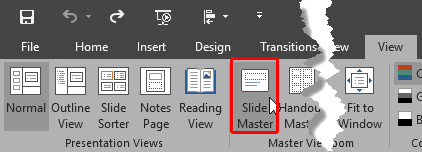 Slide Master button within the View tab of the Ribbon