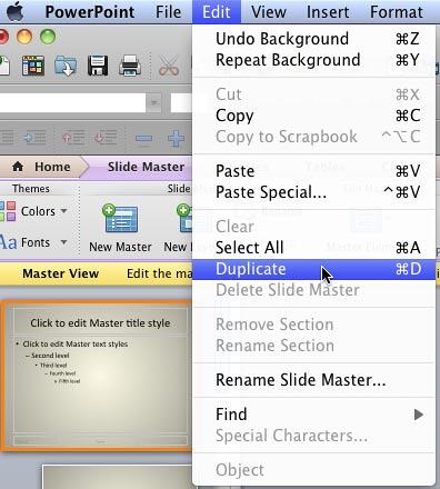 Duplicate option within the Edit menu