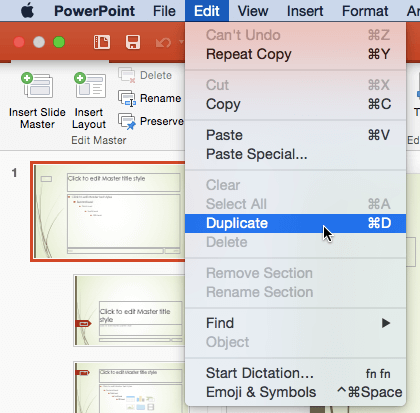 Duplicate option within the Edit menu