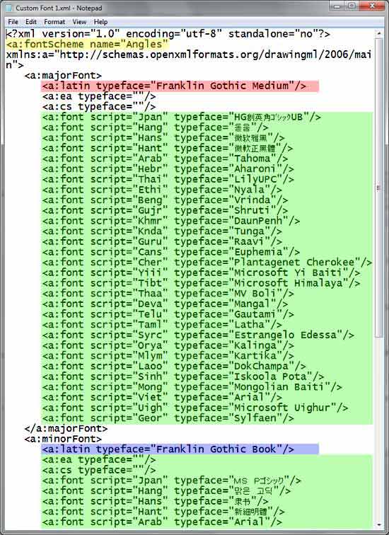 XML file opened within Notepad