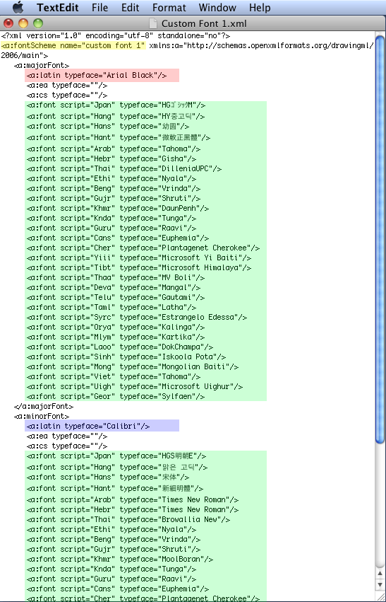 XML file opened within TextEdit