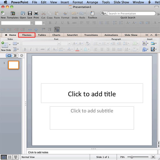 Themes tab of the Ribbon