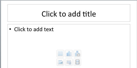 Part of a new slide showing placeholders with grey borders
