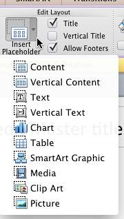 Insert Placeholder drop-down gallery
