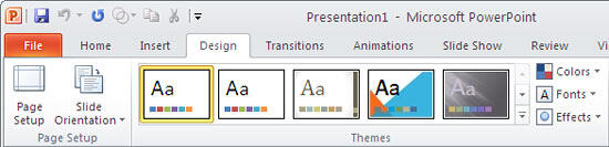 Themes in PowerPoint 2010 Themes in PowerPoint 2010