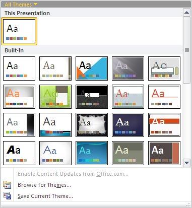 Themes gallery in dropdown mode Themes gallery in dropdown mode