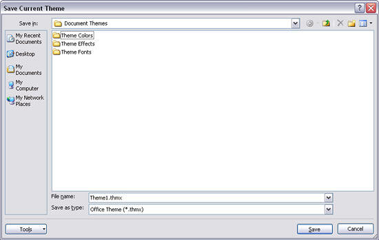 Save Current Theme dialog box Save Current Theme dialog box
