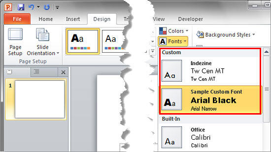 Custom Theme Fonts within the Fonts drop-down gallery