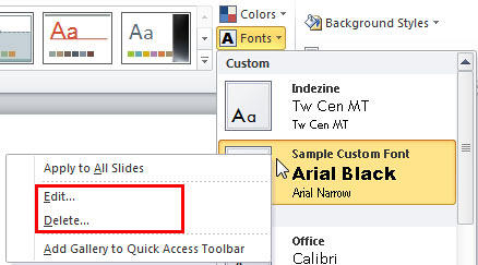 Right-clicking the font brings up a fly-out menu