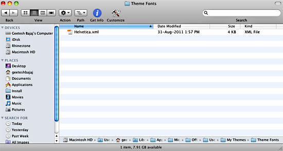 Custom Theme Fonts XML file copied to the local (Mac) User folder