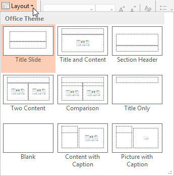 Layout drop-down gallery