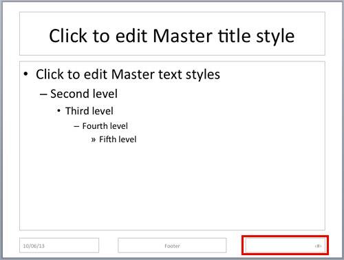 Slide Number placeholder's default position