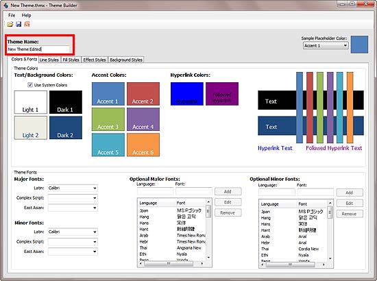 New Theme opened in Theme Builder