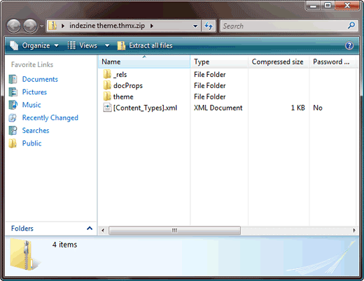 The Theme Zip files shows up like a folder