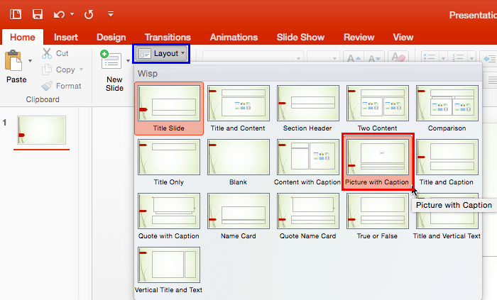 Layout drop-down gallery Layout drop-down gallery
