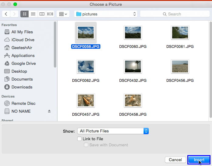Insert Picture dialog box Insert Picture dialog box