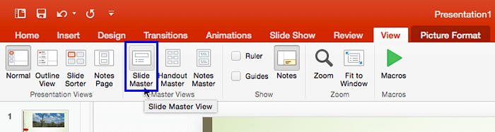Slide Master button Slide Master button