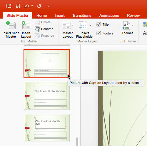 Picture with Caption layout selected Picture with Caption layout selected