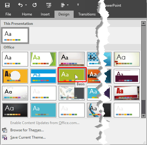 Themes drop-down gallery