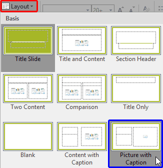 Layout drop-down gallery