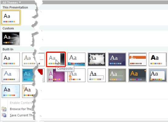 Themes drop-down gallery