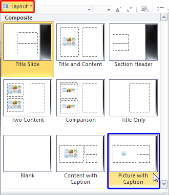 Layout drop-down gallery