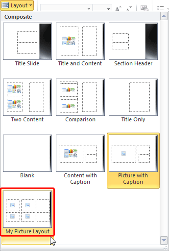 New Slide Layout within the Layout drop-down gallery